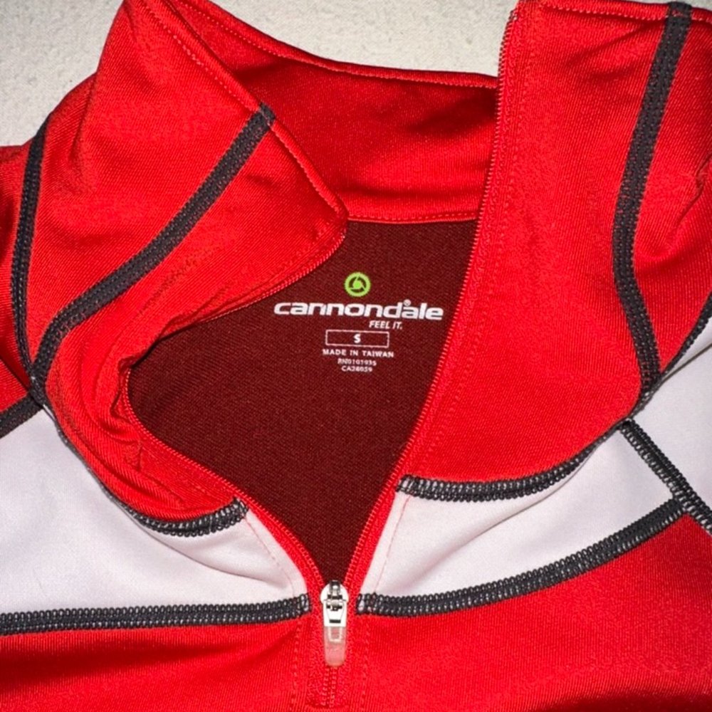Cannondale quarter zip cycling jersey, red/white, small